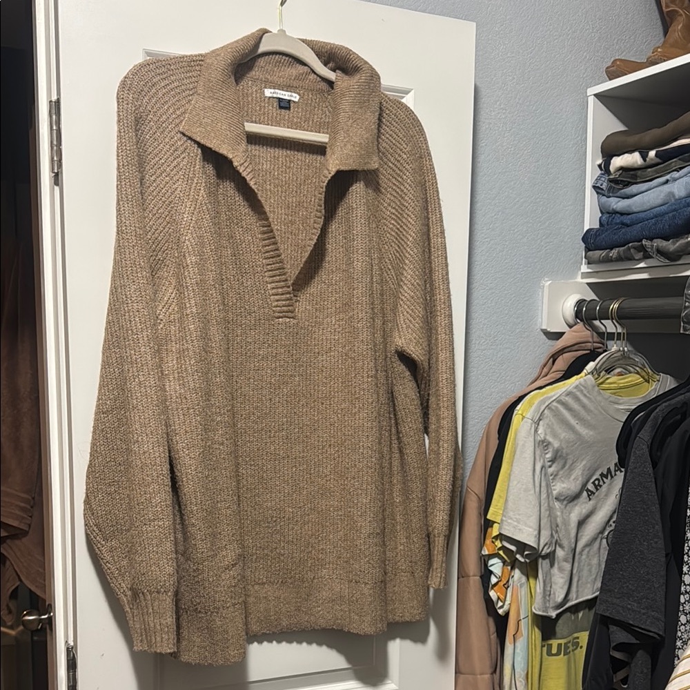 American Eagle Tan oversized grandpa Sweater